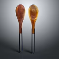 Stylish Natural Wooden Tableware Set with Two Spoons and Metal Handles Design