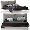 Modern Upholstered Bed With Black Frame Gray Headboard And Decorative Pillows 3d model