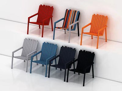 Modern Leisure Chairs With Multiple Colors Striped Backrests And Armrests For Interior Decor 3d model