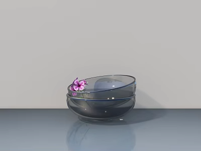 Transparent Glass Vase with Purple Flower on Gray Surface and Light Background 3d model