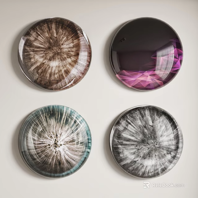 Four Circular Wall Decor Pieces with Colorful Patterns and Radiant Textures 3d model