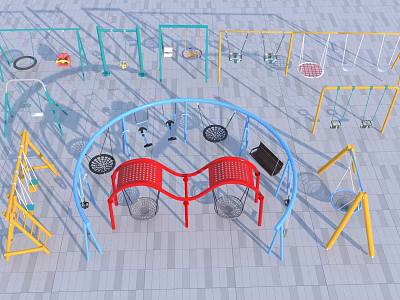 Outdoor Playground Sports Equipment With Colorful Frames and Multiple Swing Types for Kids 3d model