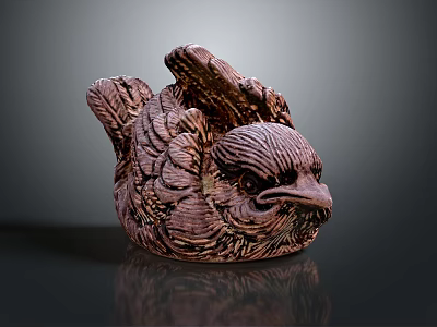 Intricate Wooden Bird Sculpture With Detailed Feathers And Wing Design 3d model