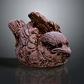 Intricate Wooden Bird Sculpture With Detailed Feathers And Wing Design