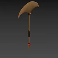 Ancient Bronze Axe With Curved Blade Long Handle Black Wrapped Section And Red Gemstone