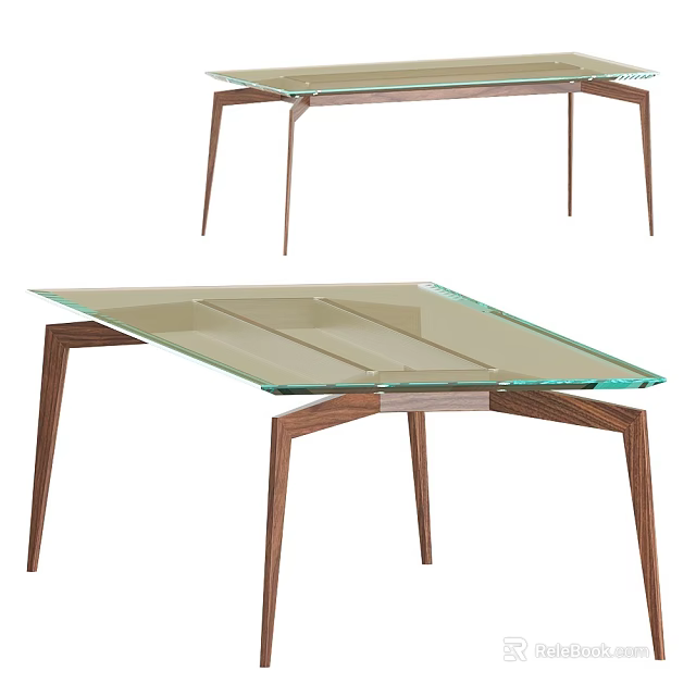 Modern Dining Table With Glass Top And Wooden Legs For Contemporary Living Space 3d model 