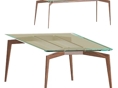 Modern Dining Table With Glass Top And Wooden Legs For Contemporary Living Space 3d model
