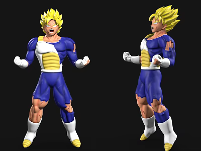 Anime Game Character With Golden Hair Muscular Build Torn Blue Outfit And Battle Ready Stance 3d model