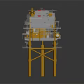 Cartoon Scene Of Multi Level Industrial Platform With Green Top Yellow Supports And Crane