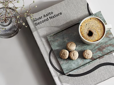 Decorative Ornament Set with Coffee Cup Cookies Tray Book and Floral Vase 3d model