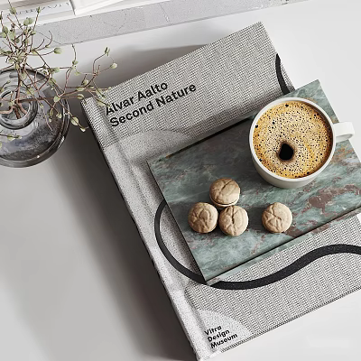 Decorative Ornament Set with Coffee Cup Cookies Tray Book and Floral Vase 3d model