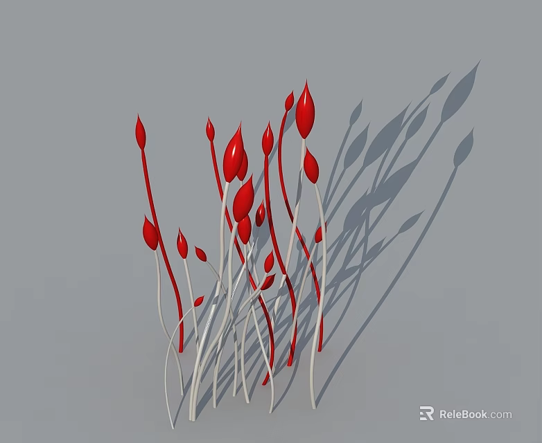 Modern Flat Door With Red Bud Decorations And White Stems On Grey Background 3d model