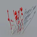 Modern Flat Door With Red Bud Decorations And White Stems On Grey Background 3d model