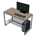 Wooden Top Computer Desk with Metal Frame Monitor Keyboard Mouse and RGB Light Computer Case