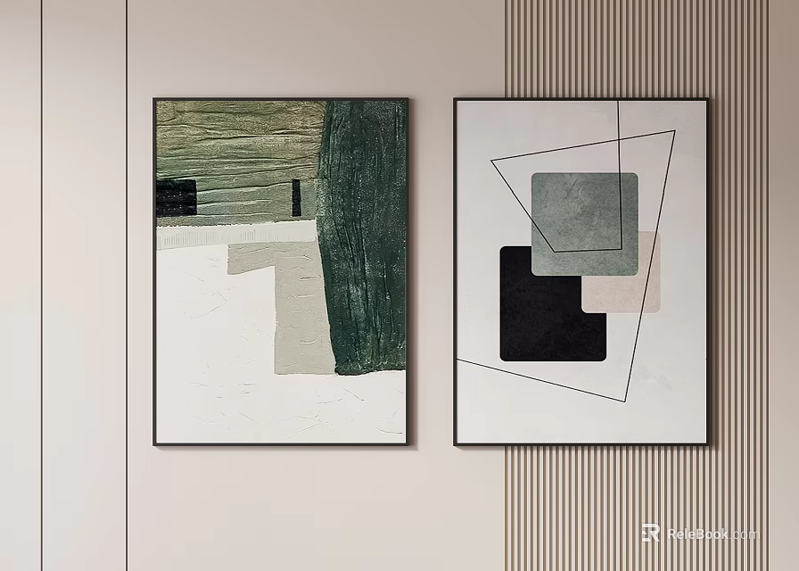 Two Modern Abstract Paintings With Geometric Shapes And Neutral Tones For Wall Decor 3d model 