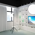 Modern Public Office Space With Broadcast Desk HNlive Logo Hexagonal Backdrop And Professional Lighting