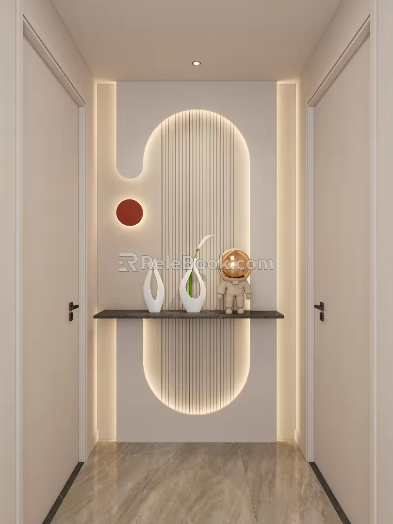 Cream Simple Style Scarpa Stacked Curved Shape Hermes Orange Corridor End View Entrance 3d model