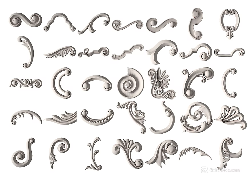 Various Decorative Carving Designs With Ornate Patterns And Craft Elements 3d model 