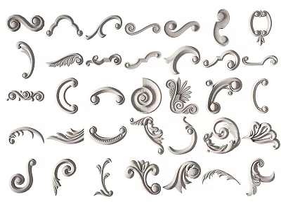 Various Decorative Carving Designs With Ornate Patterns And Craft Elements 3d model