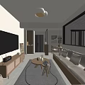 Modern Open Living And Dining Room Interior With TV Wall Sofa And Dining Table 3d model