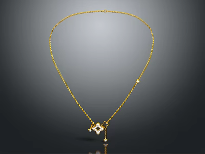 Women's Elegant Gold Necklace With Delicate Chain And Diamond Pendant Drop Design 3d model