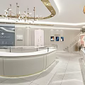 Elegant Modern Jewelry Store Interior With Glass Display Cases Chandeliers And Marble Floors