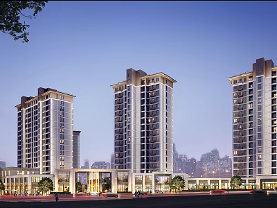 Modern High Rise Residential Building With Entrance Area Greenery And Evening Sky Backdrop 3d model