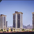 Modern High Rise Residential Building With Entrance Area Greenery And Evening Sky Backdrop