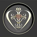 Decorative Ornament Set with White Bowl Golden Heart Design Featuring Red Gemstone and Curved Patterns