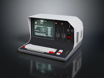 Vintage Computer With White Casing Screen Display Control Buttons And Keyboard 3d model