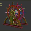 Vintage Wooden Ship Wheel Decor With Spokes Star Hub And Stand Base