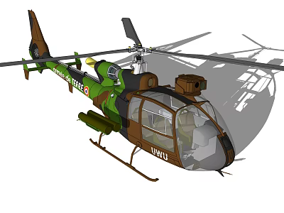Indian Army Military Helicopter In Green And Brown Camouflage With Rotor And Cabin 3d model