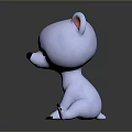 Cute White Cartoon Bear With Pink Ears And Paws Sitting On Black Background