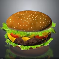 Delicious Juicy Hamburger With Sesame Bun Fresh Lettuce Tomato Slices Melted Cheese And Beef Patty