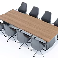 Modern Rectangular Wooden Conference Table With Gray Swivel Office Chairs Setup 3d model