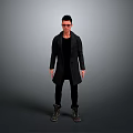The Man In Black Coat With Black Shirt Pants And Boots Standing Pose
