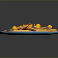 Delicious Waffles on Blue Plate with Orange Slices Blueberries and Yellow Fruits and Flower Decorations