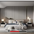 Modern Luxury Bedroom Interior Featuring Gray Walls Bedhead Hanging Lights Nightstands Rug And Window View