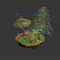 Lush Plants On Small Green Island With Leafy And Pine Trees Pink Flowers And Grass