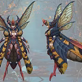 Fantasy Insect Inspired Game Movie Character With Large Wings And Colorful Yellow Black Patterns