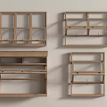 Wooden Wall Mounted Shelves With Different Designs And Storage Structures 3d model