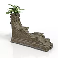 Modern Interior Scene Featuring Broken Brick Wall And Lush Green Plant Decor