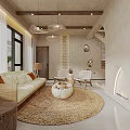 Rustic Guesthouse Interior With Wooden Beams Arched Doorways Cozy Seating And Natural Light