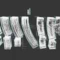 Black and Yellow Weapon Magazines in Various Shapes and Sizes on Black Background