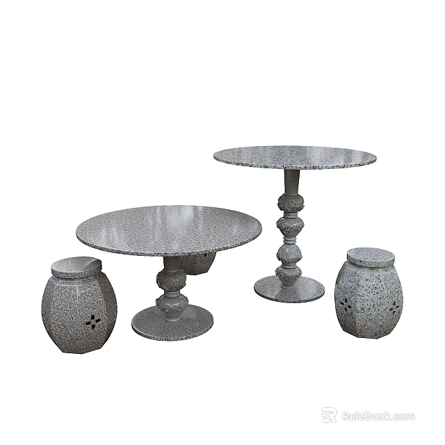 Round Outdoor Table With Stacked Legs And Matching Speckled Stools 3d model 