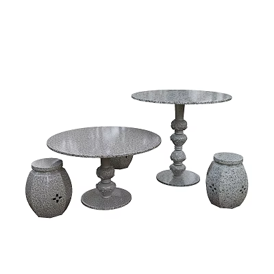 Round Outdoor Table With Stacked Legs And Matching Speckled Stools 3d model