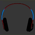 Stylish Headphones With Red Blue Headband And Black Ear Cups Design