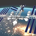 International Space Station With Solar Panels Orbiting Earth Over Illuminated Cities