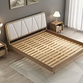 Modern Double Bed With Upholstered Headboard Wooden Frame Nightstands Table Lamps And Rug