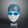 Blue Swim Goggles and Black Swim Cap on White Mannequin Head for Swimming